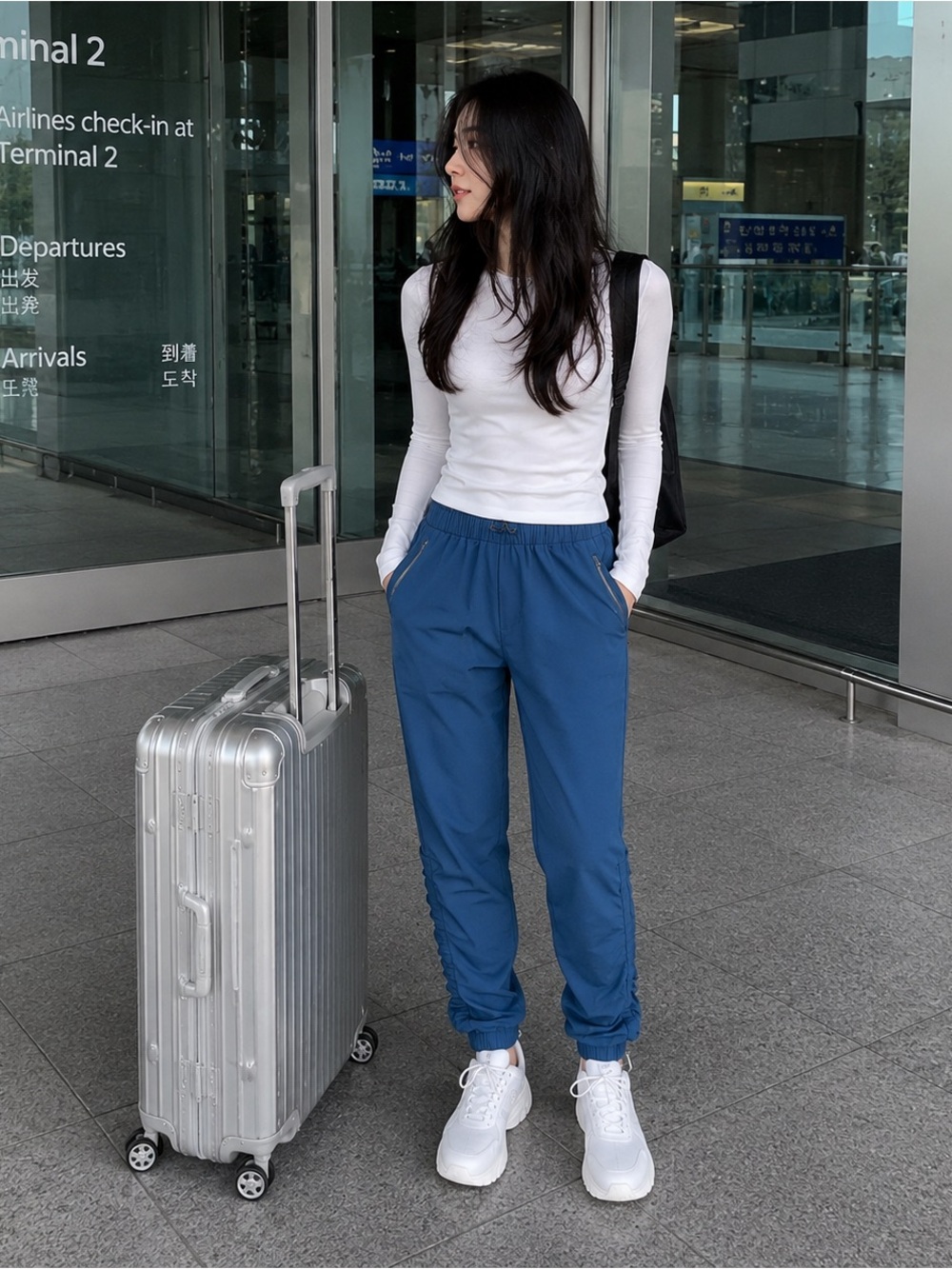Athleta Blue Ruched Ankle Travel Jogger Pants Size 6
